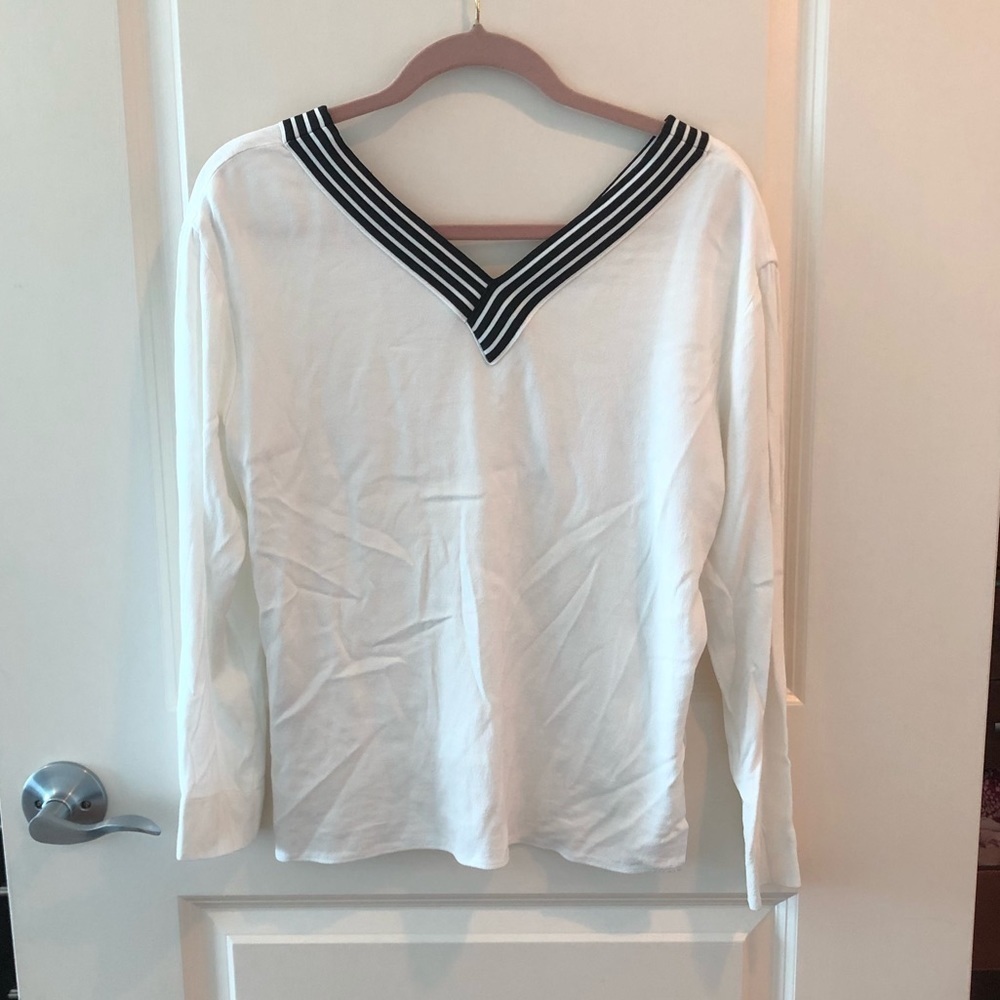 Maje Lorni Crepe V Neck Top In Ecru - Picture 10 of 14